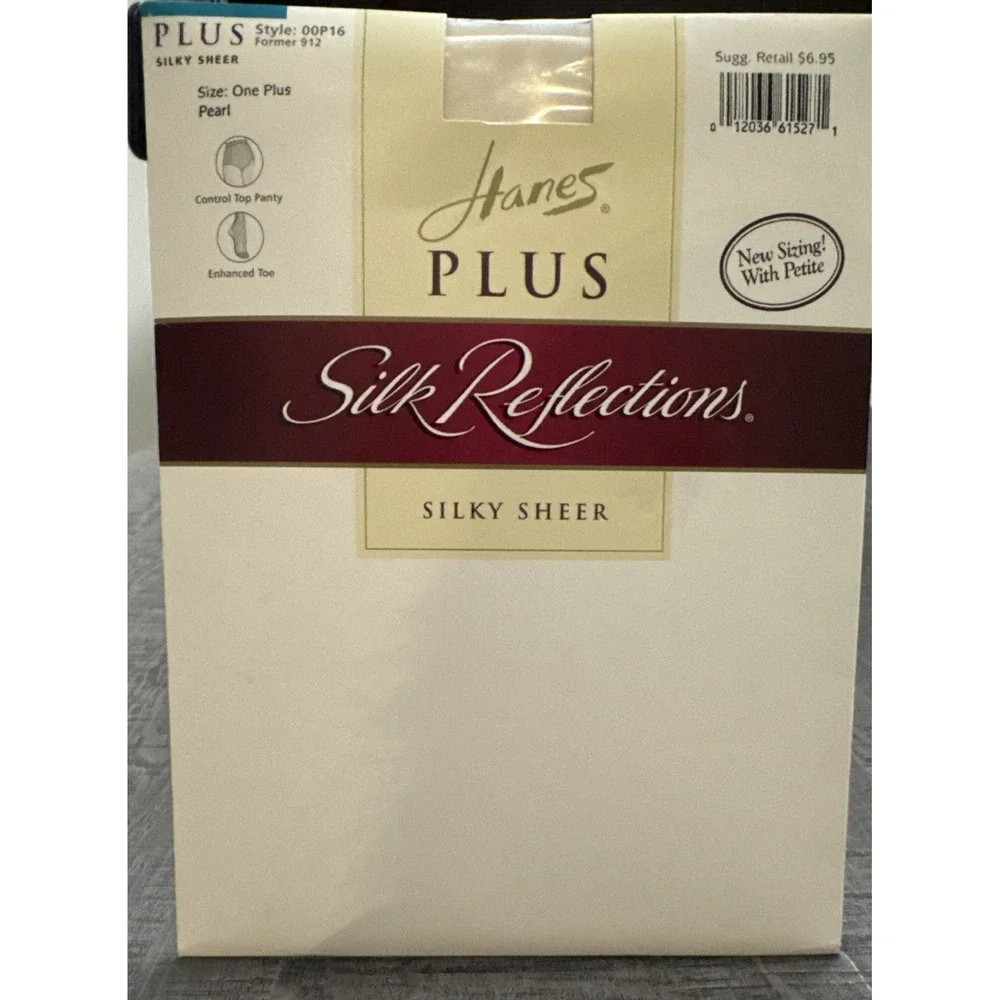 NIP Hanes Plus Silk Reflections Silky Sheer Pantyhose Size One Plus OOP16‎ Pearl